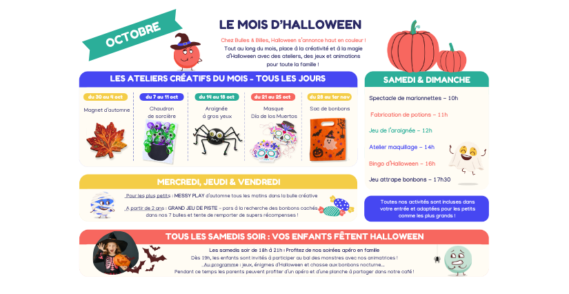 Halloween et le programme du mois d'octobre chez Bulles & Billes, Paris 9e
